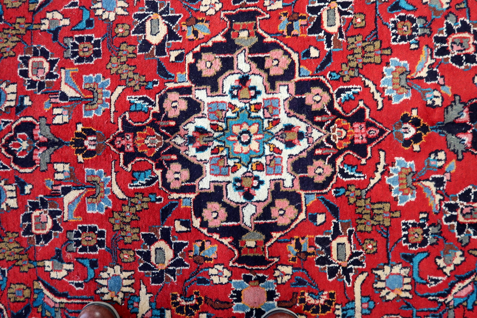 Close-up of the wool fibers, highlighting the rug's durability and texture