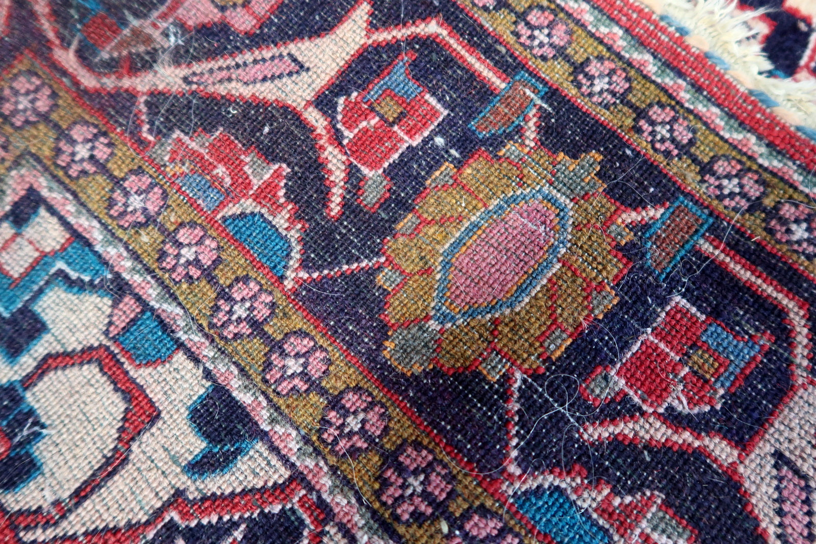 Back view of the vintage Persian Kashan rug highlighting its craftsmanship and size