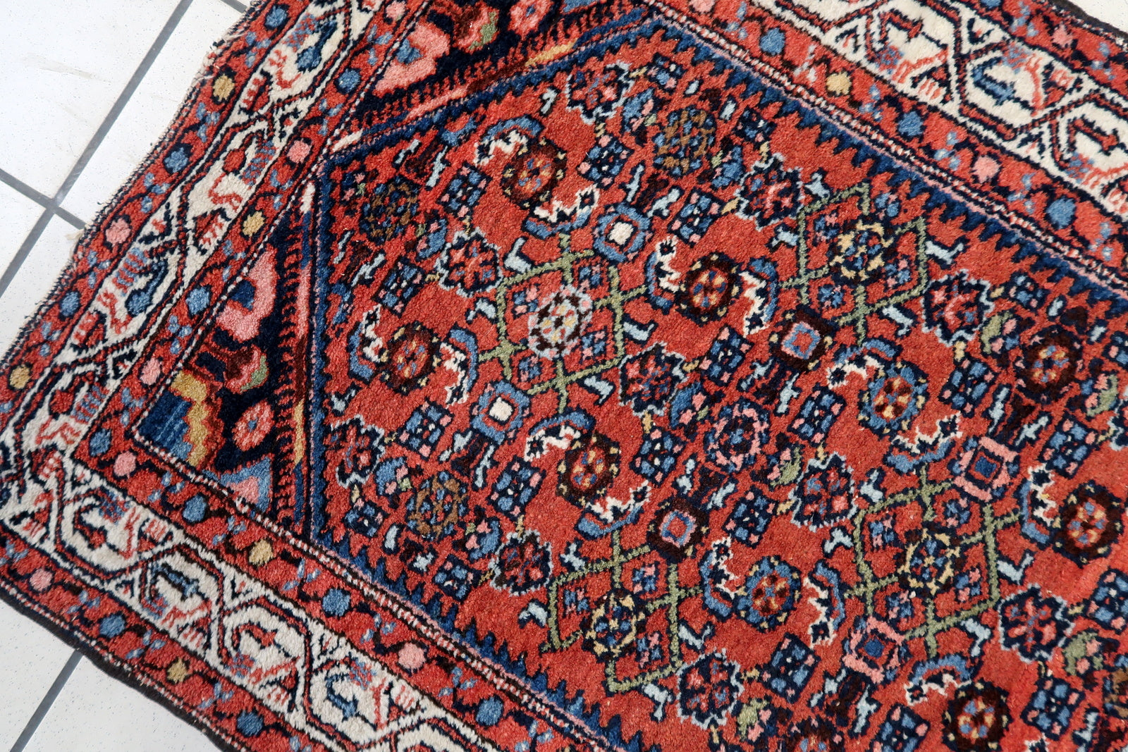 Detailed view of the wool fibers, highlighting the rug's durability and texture
