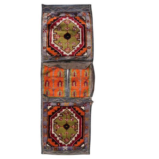 Handmade Vintage Persian Afshar Saddle Bag - Front View - 1.3' x 4.1' - 1940s