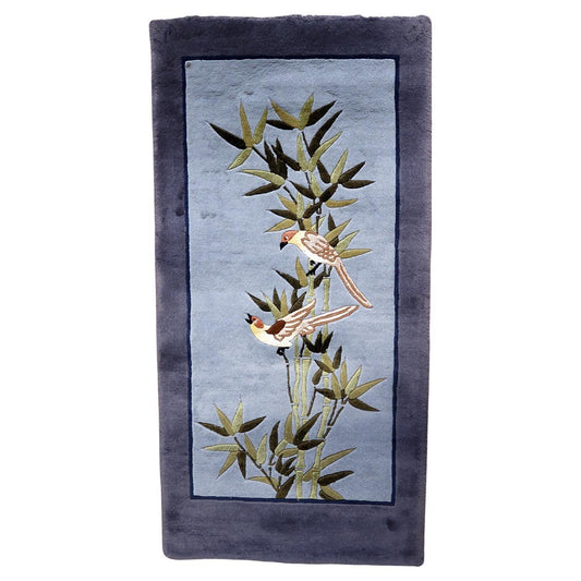 Handmade Vintage Chinese Art Deco Silk Rug - Front View - 1.4' x 3' - 1970s