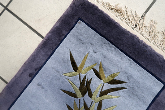 Close-up Detail of Light Purple Background on Vintage Chinese Art Deco Silk Rug - 1970s