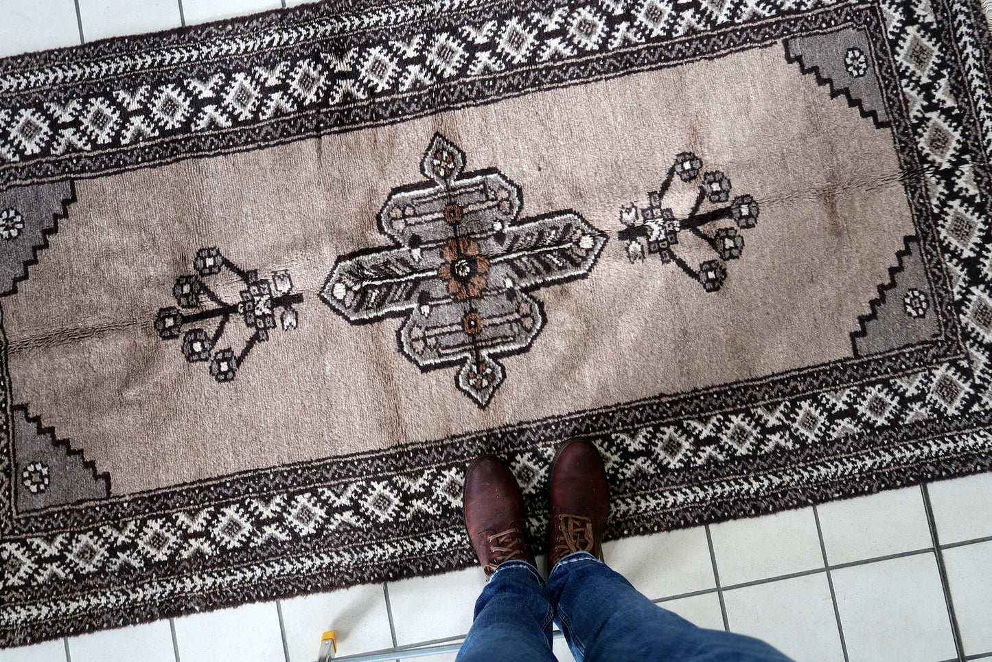 Fringe Detailing Adding Finishing Touch to Both Ends of Vintage Persian Gabbeh Rug - 1970s