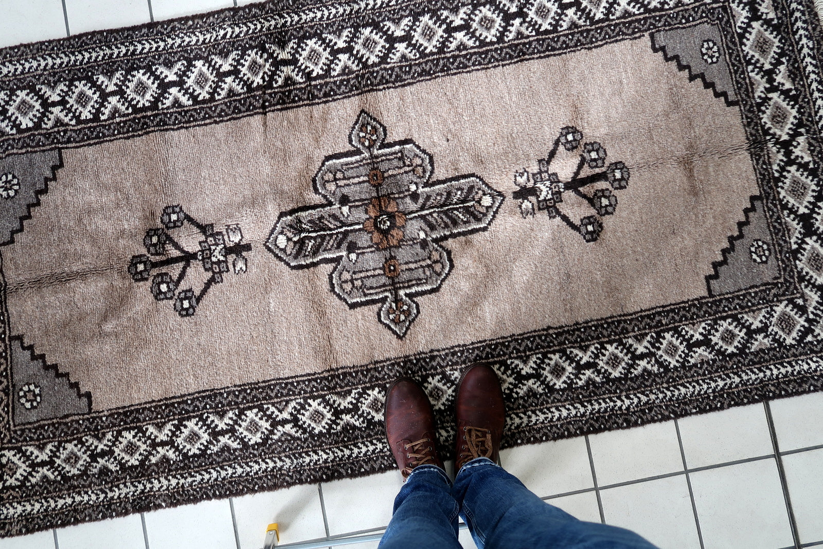Fringe Detailing Adding Finishing Touch to Both Ends of Vintage Persian Gabbeh Rug - 1970s