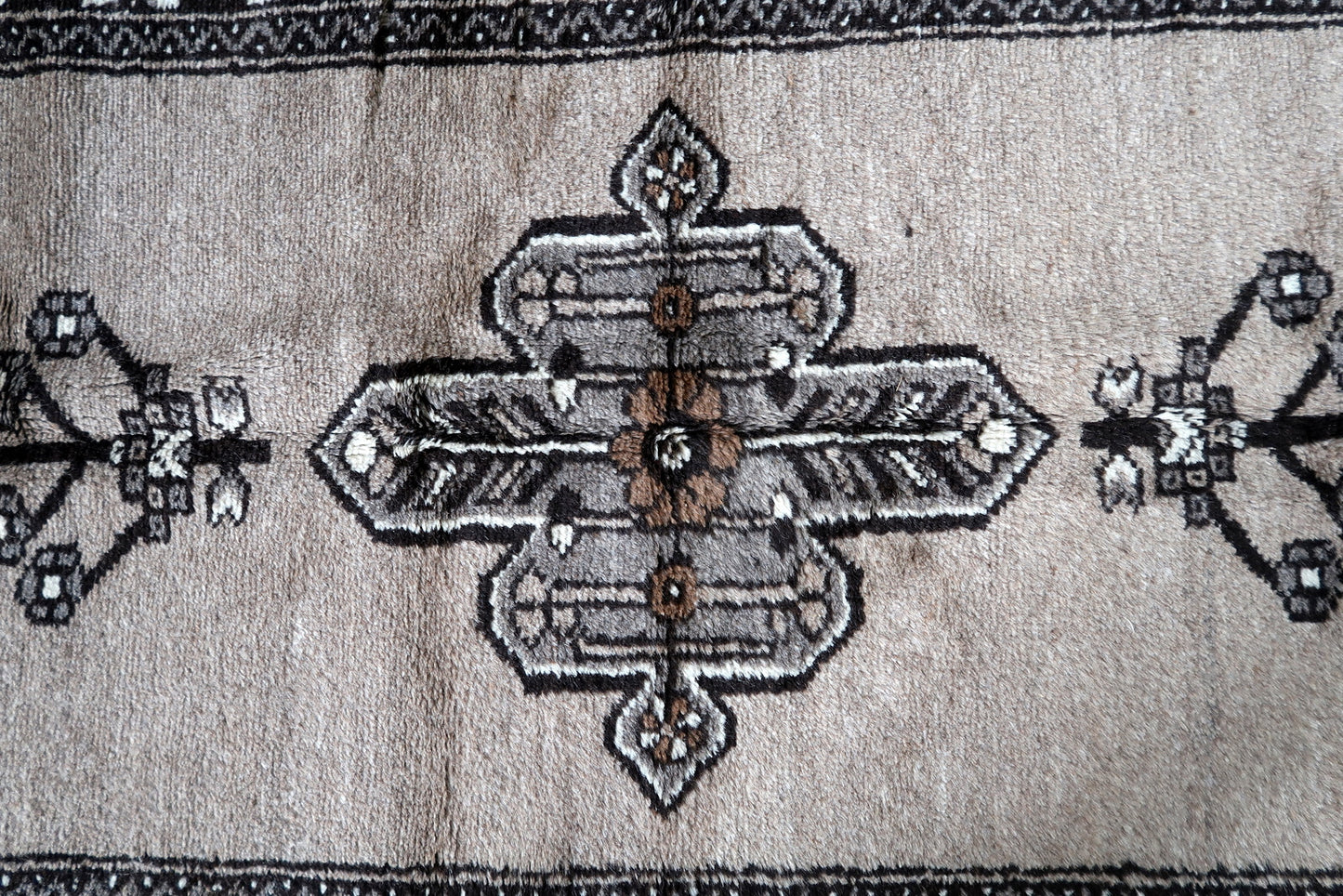 Earthy Brown Base Color Creating Warmth and Grounding on Vintage Persian Gabbeh Rug - 1970s