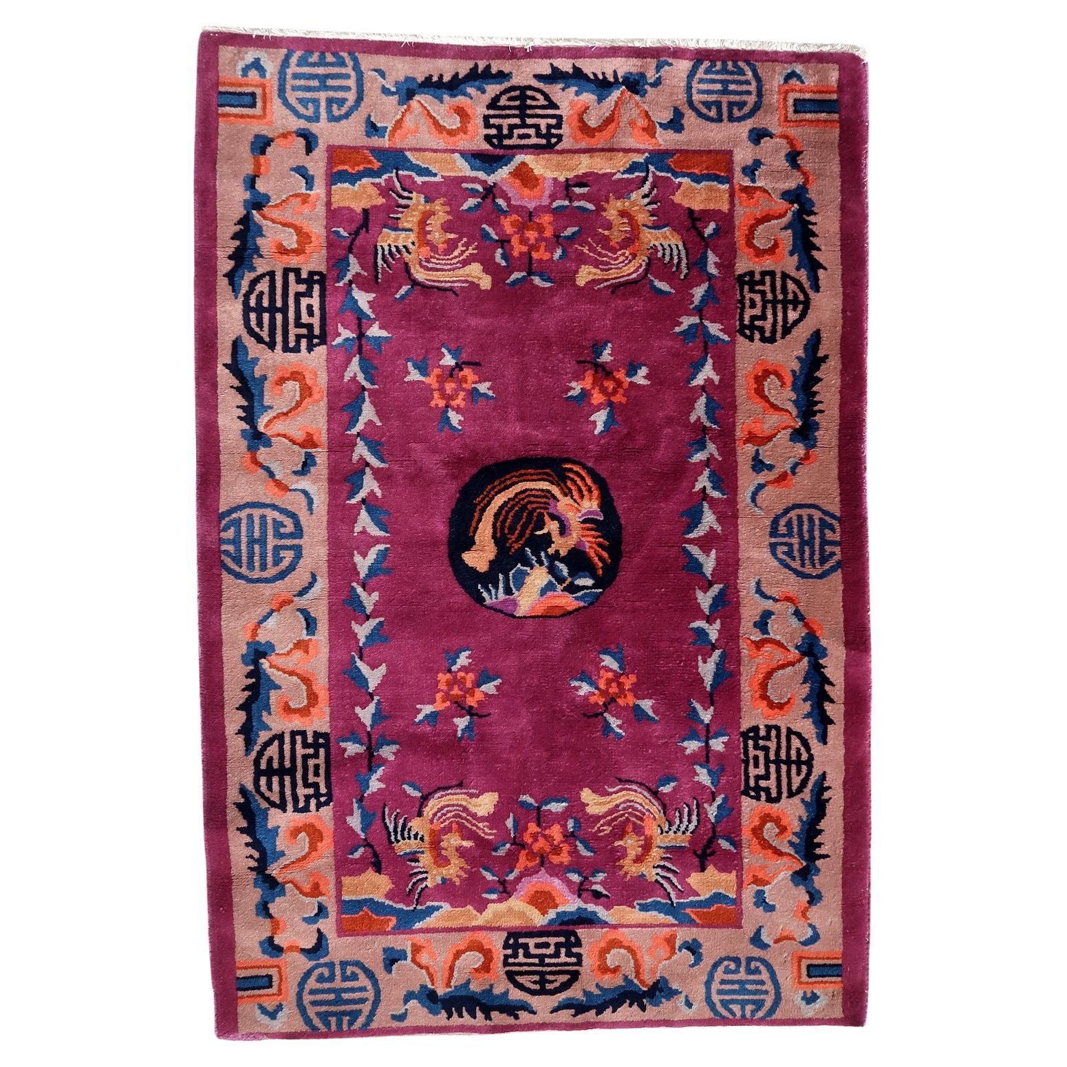 Handmade Antique Art Deco Chinese Rug - Front View - 3.1' x 4.5' - 1920s
