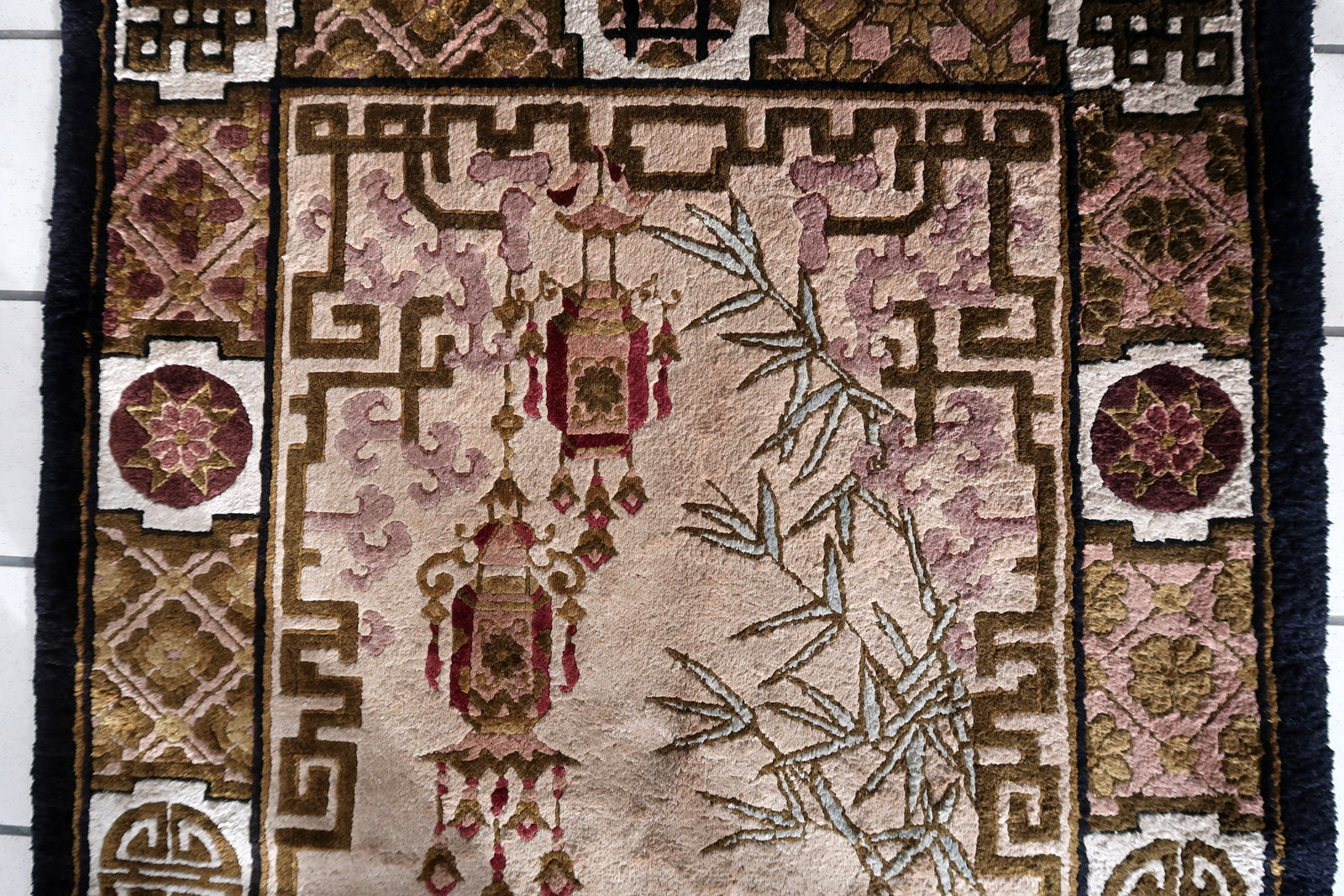 Luxurious Silk Material Providing Elegance and Softness on Vintage Chinese Rug - 1960s