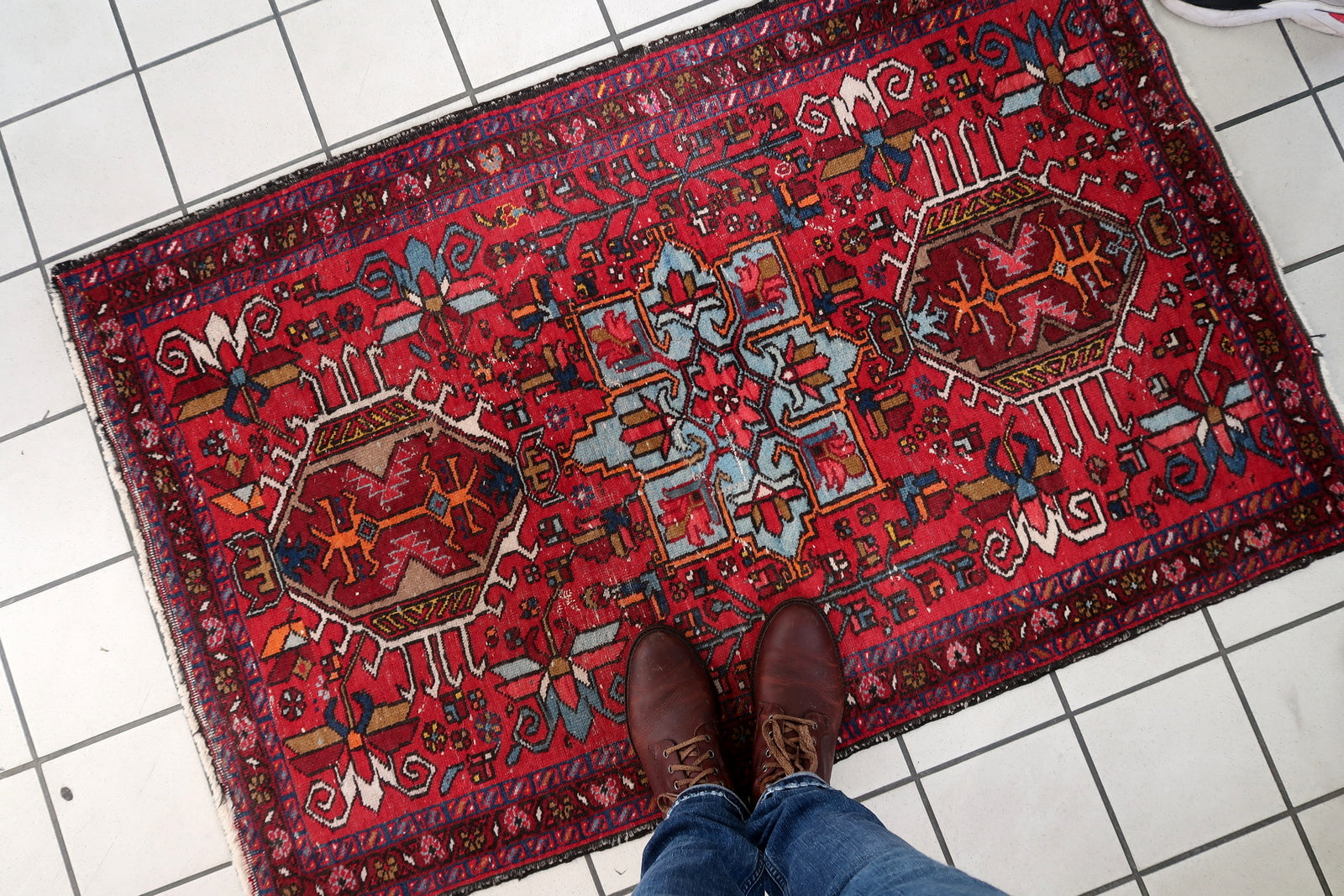 Low Pile Adding Character and Authenticity to Handmade Antique Persian Karajeh Rug - 1920s