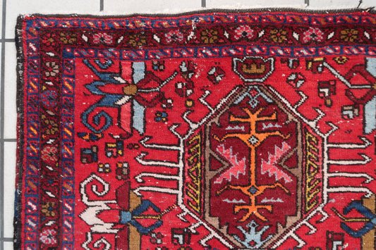 Rectangular Shape and Rich Red Base Color of Antique Persian Karajeh Rug - 1920s