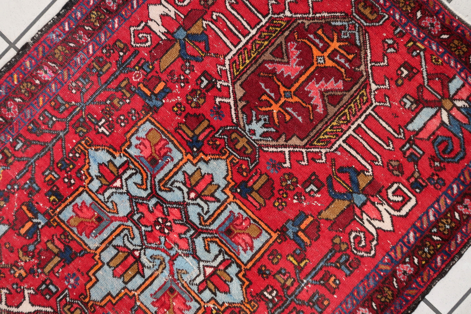 Soft Feel Underfoot Provided by Wool Material on Antique Persian Karajeh Rug - 1920s