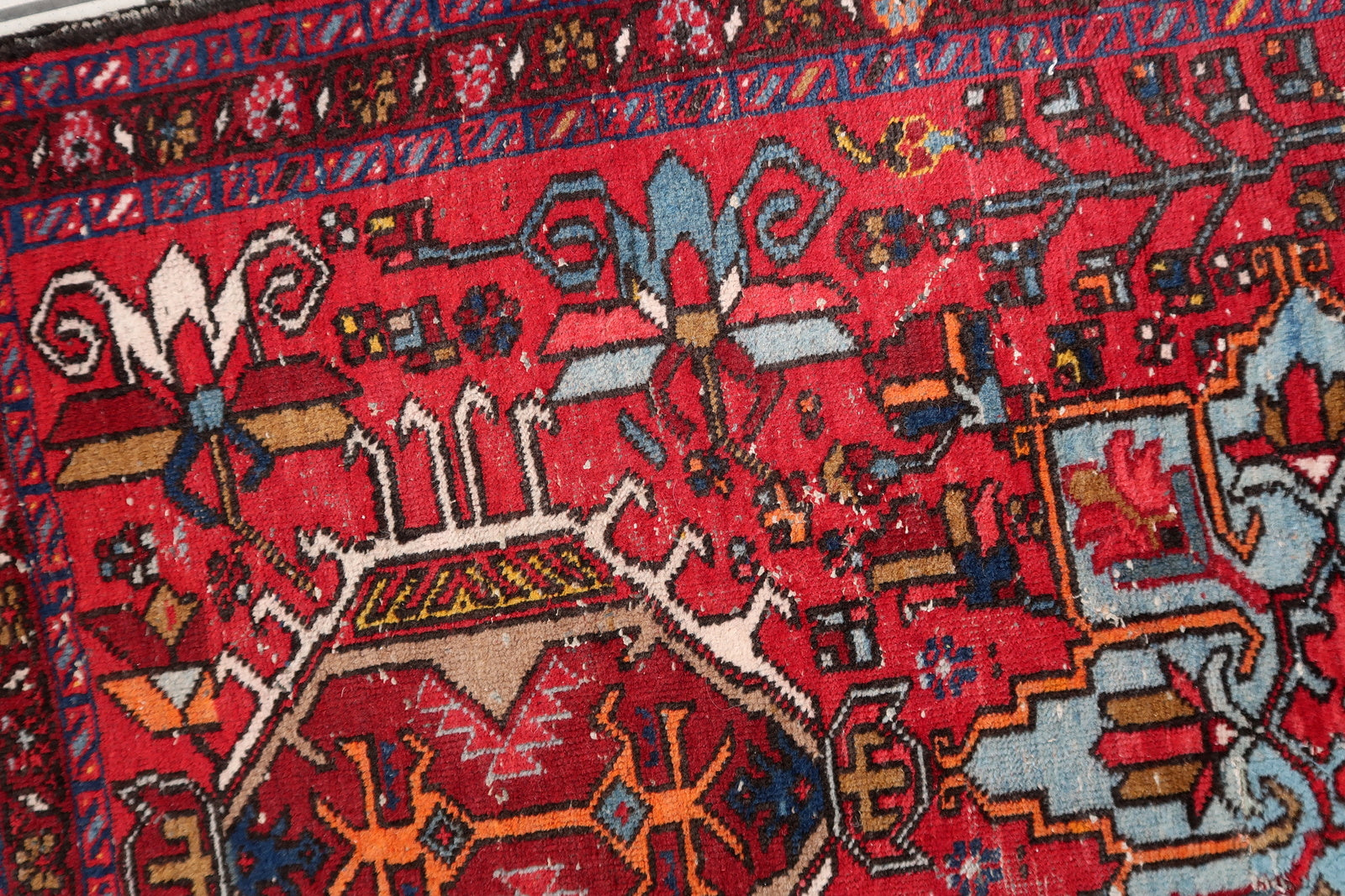 Intricate Motifs on Border Showcasing Craftsmanship of Antique Persian Karajeh Rug - 1920s