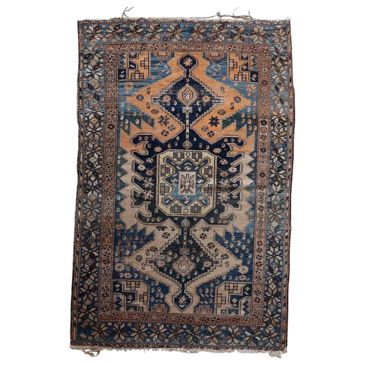 Handmade Antique Caucasian Shirvan Rug - 1900s - Compact yet impactful rug showcasing intricate design and faded colors.