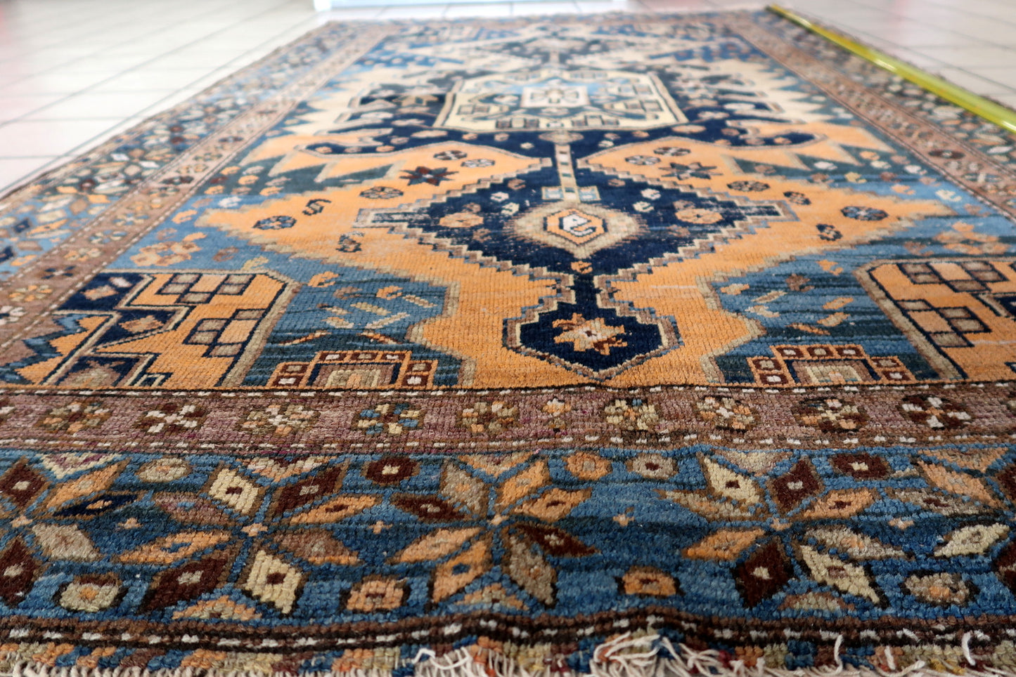 Close-up of historical significance on Handmade Antique Caucasian Shirvan Rug - Detailed view emphasizing the rug's historical significance and cultural heritage.