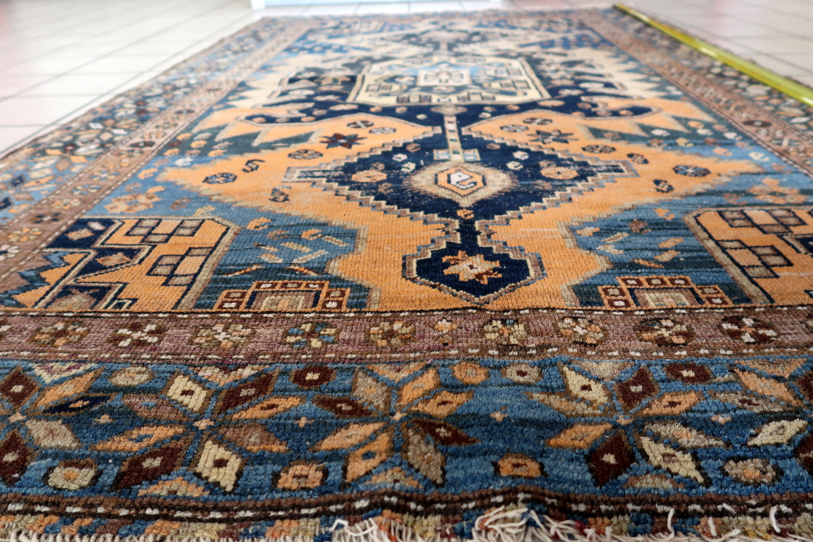 Close-up of historical significance on Handmade Antique Caucasian Shirvan Rug - Detailed view emphasizing the rug's historical significance and cultural heritage.