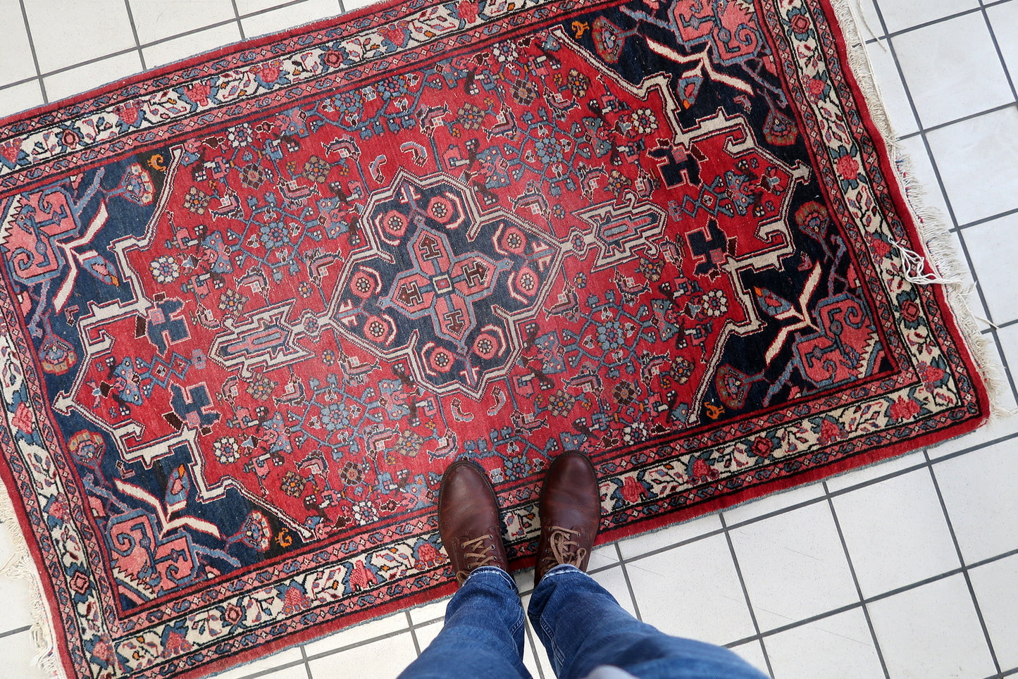 Close-up of craftsmanship on Handmade Vintage Persian Bidjar Rug - Detailed view emphasizing the craftsmanship involved in the rug's creation.