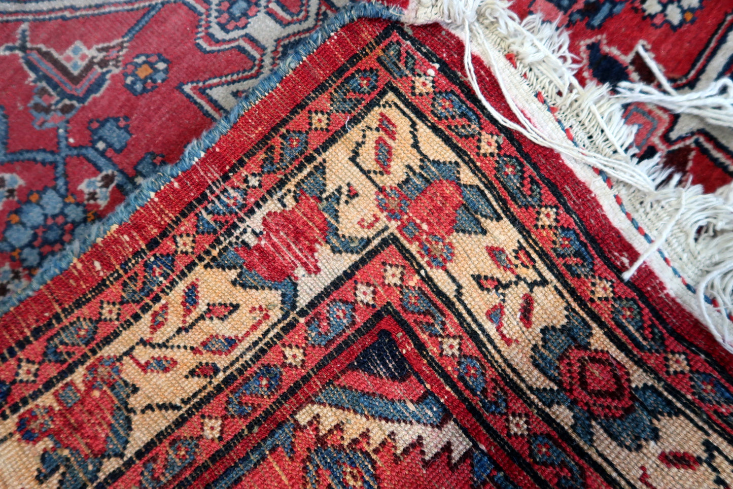 Back side of the Handmade Vintage Persian Bidjar Rug - Underside view revealing the rug's construction and material.