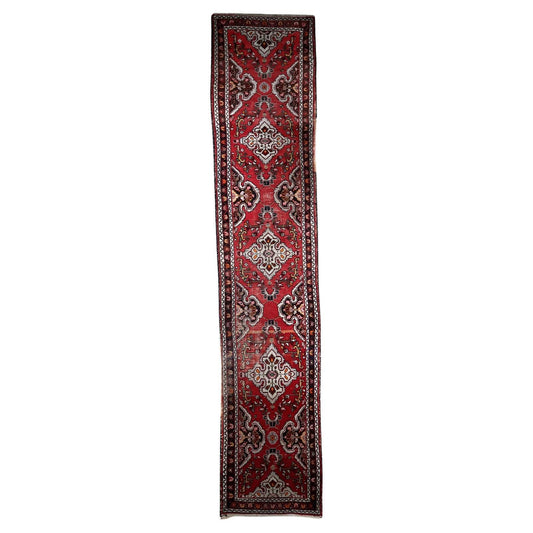 Antique Malayer runner rug red field and cream motifs

