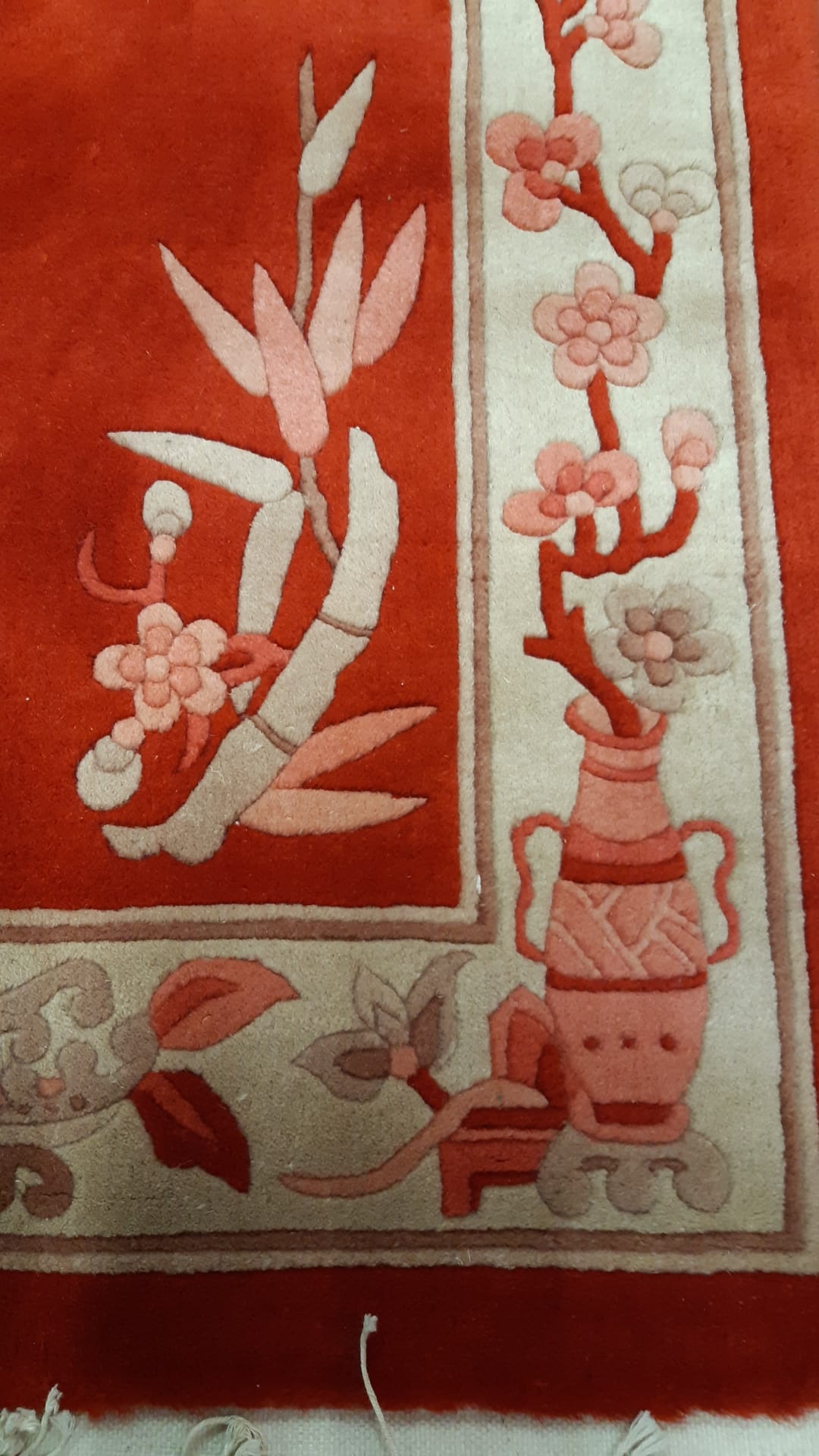 1970s hand-knotted Chinese runner rug with ivory border
