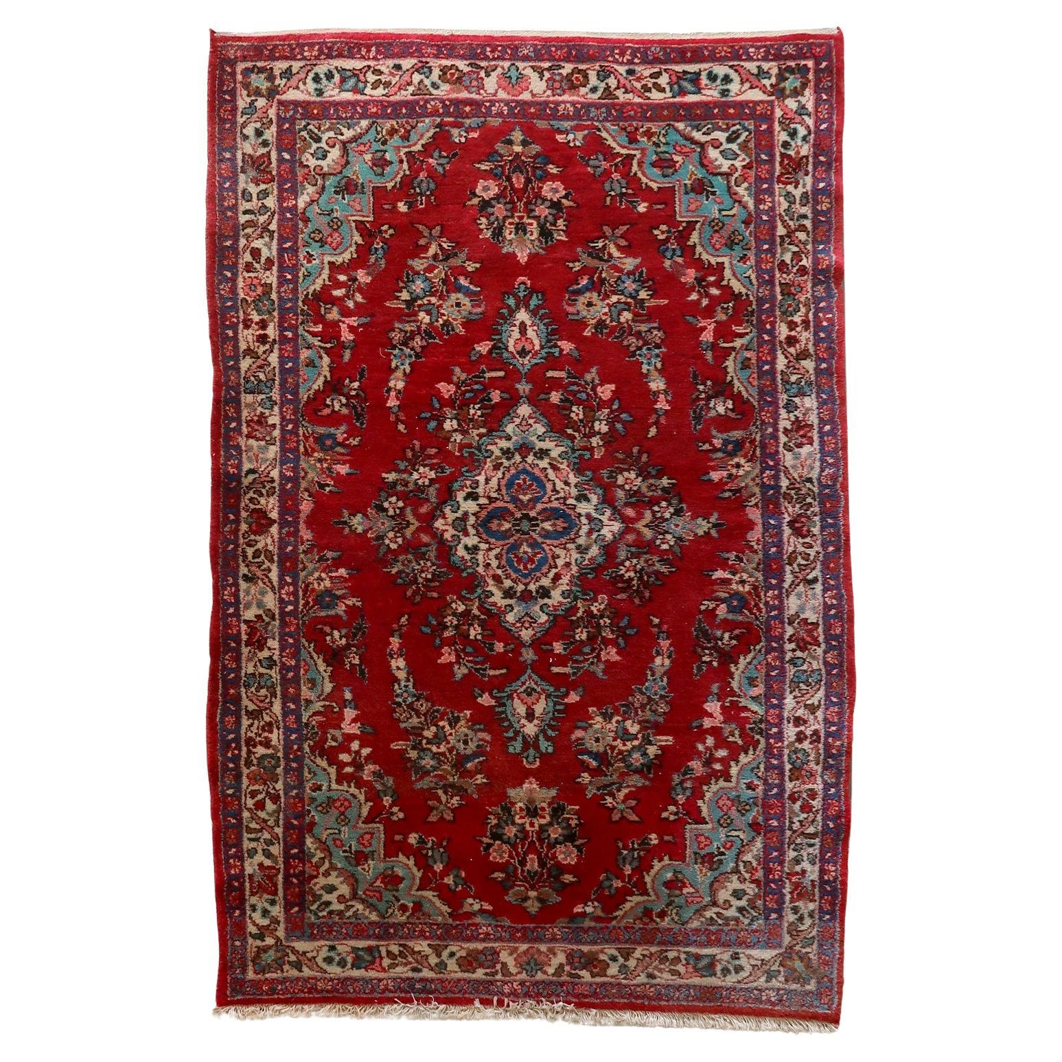 Vintage Persian Malayer rug with floral geometric design

