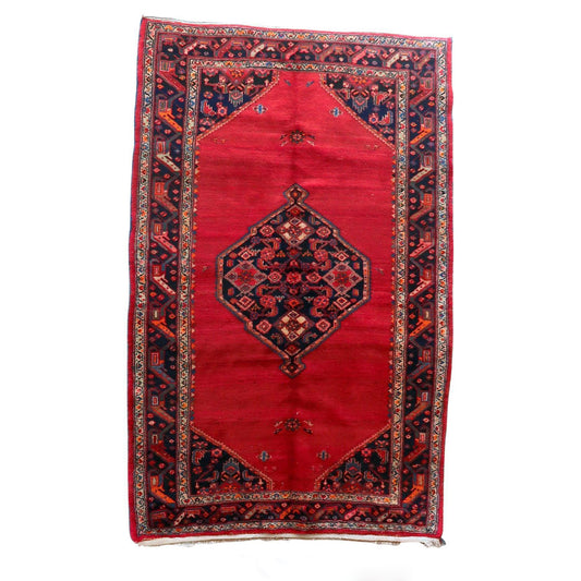 Vintage Persian Hamadan rug with an intense cerise red field.

