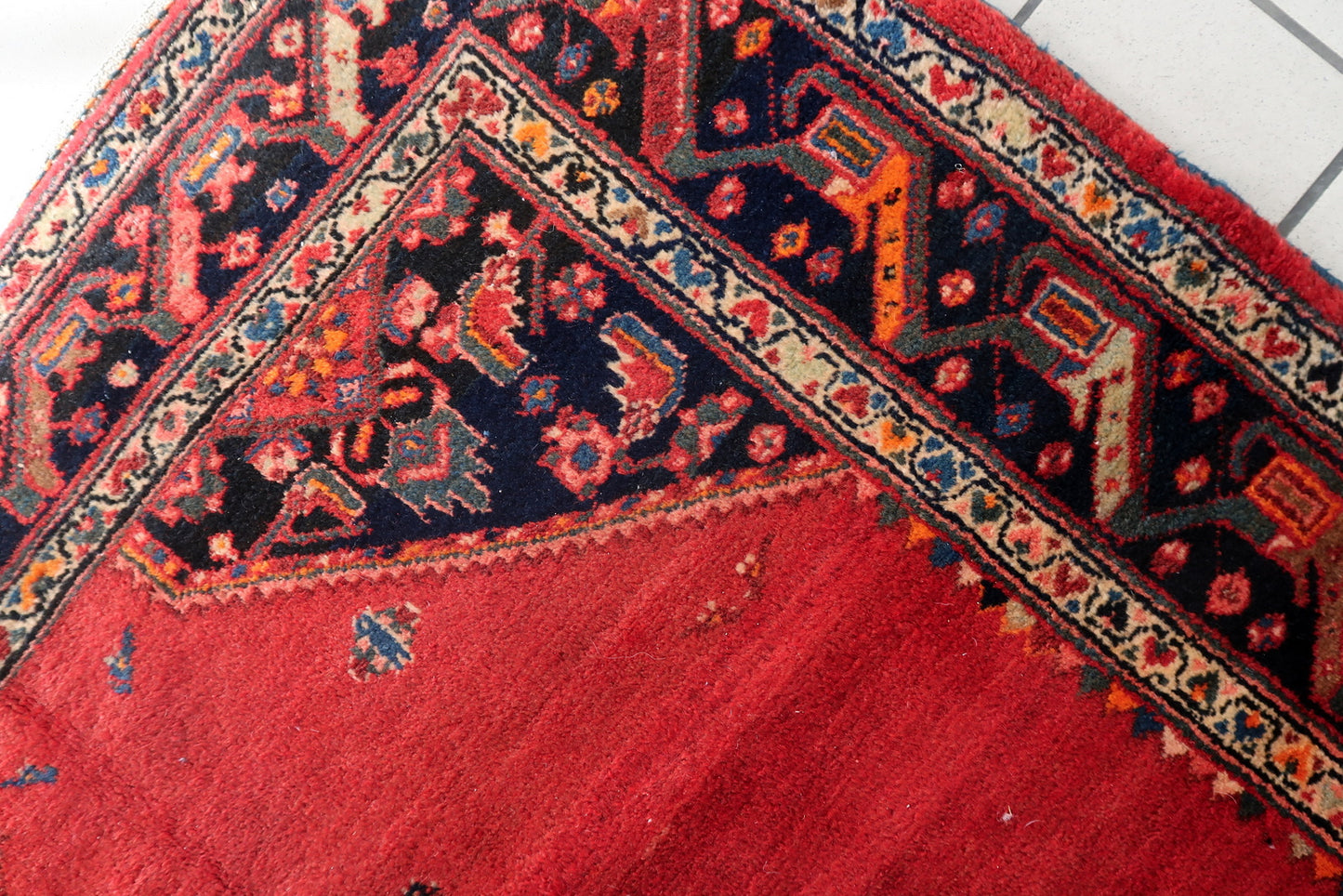 Top-down shot capturing the rug's balanced and powerful composition.

