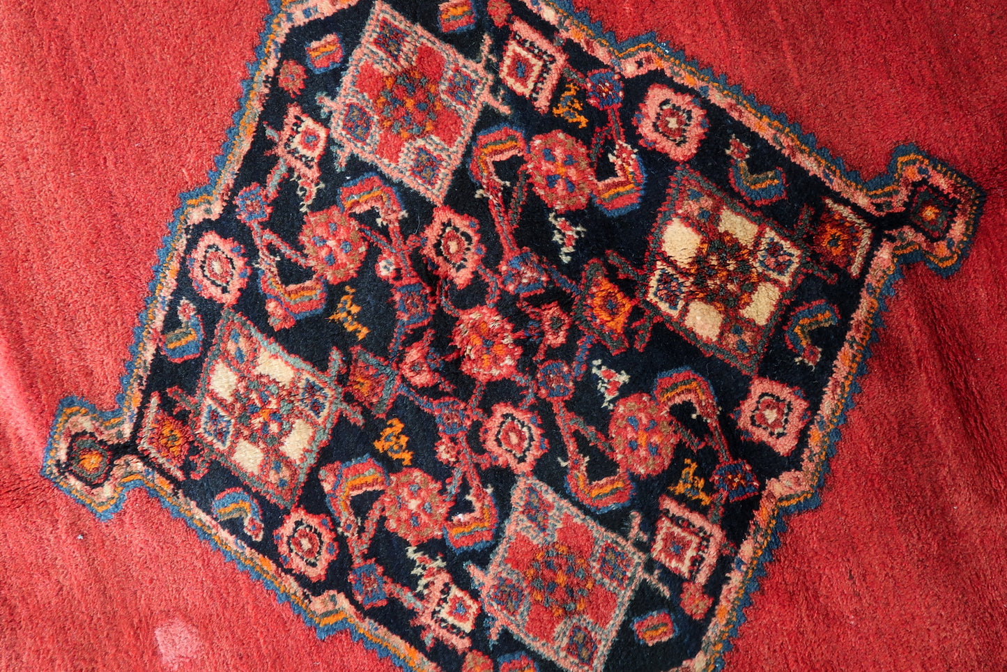 Intricate border with smaller geometric and abstract floral elements.

