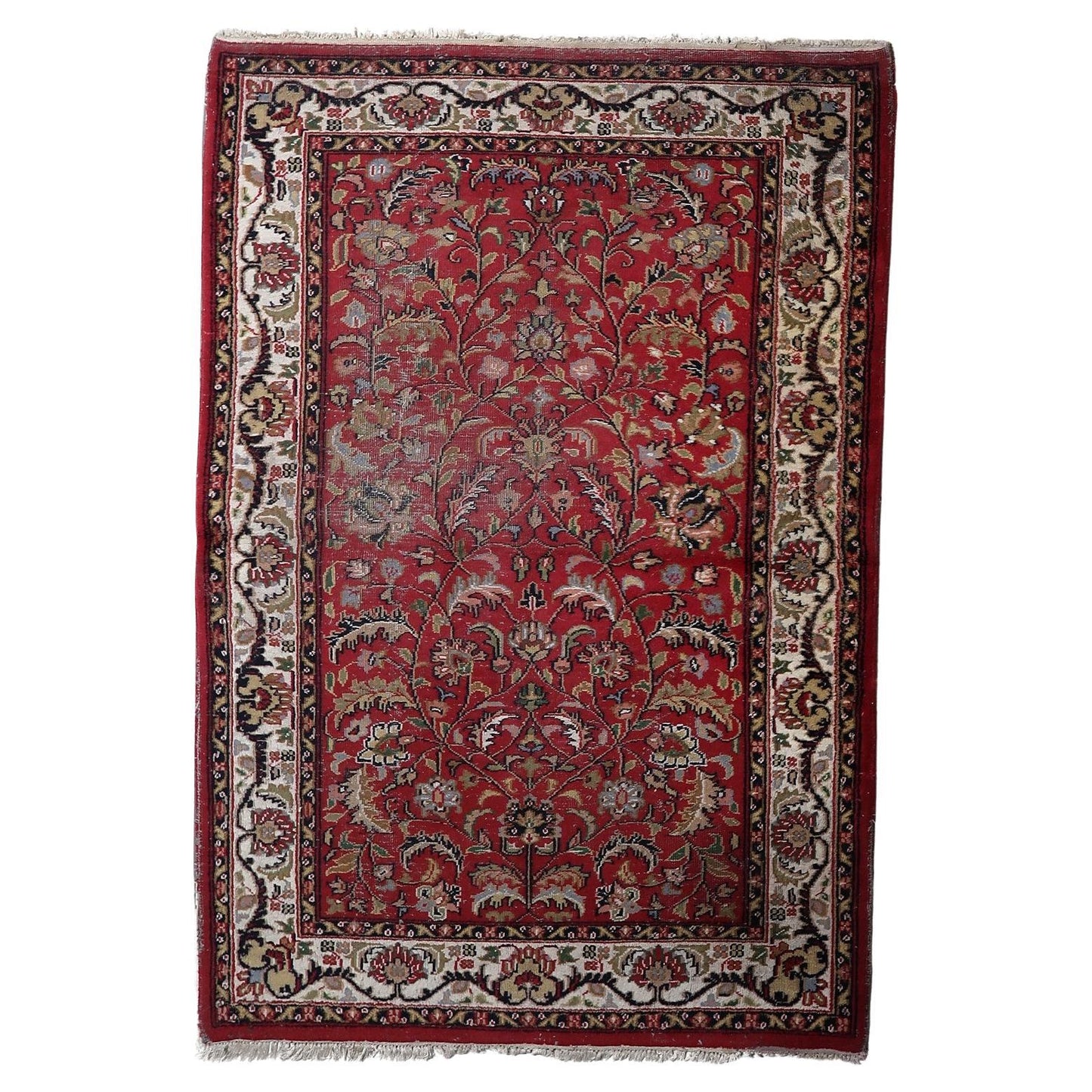 Vintage distressed Hamadan rug with all-over floral pattern

