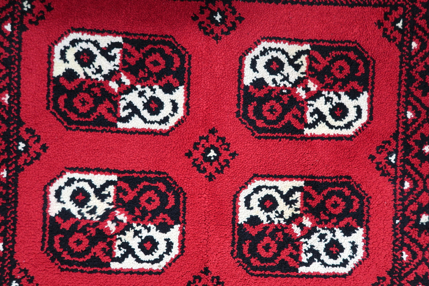 Handmade 1950s rug from France, blending traditional Savonnerie craftsmanship with 20th-century graphic design. Dense plush wool pile in excellent vintage condition.

