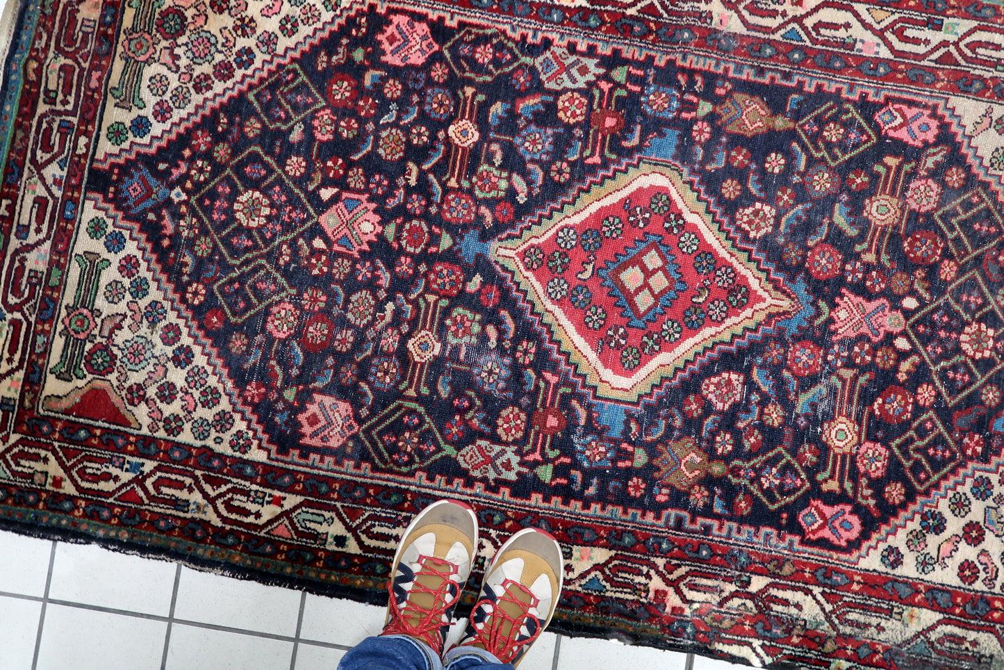 Antique Persian Hamadan rug with elongated dimensions, ideal as a sophisticated focal point in a grand hallway or entryway.

