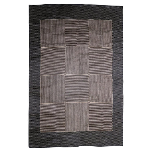 Vintage 1980s Belgian modern rug, machine-woven polypropylene, featuring a minimalist grid design in charcoal grey and soft taupe. 200 x 281 cm.

