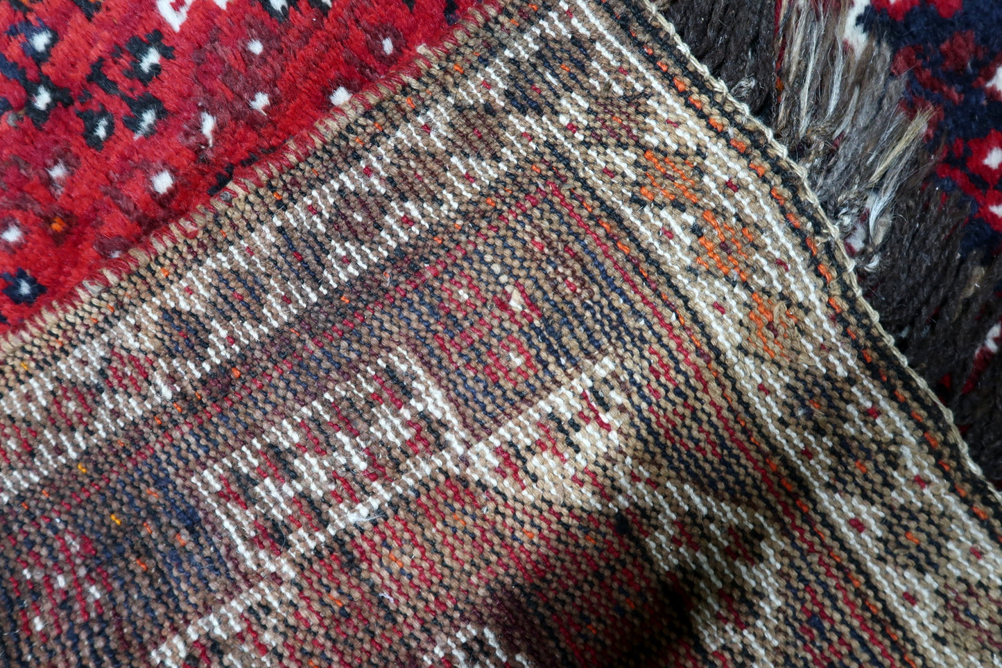 4 foot 4 by 6 foot 6 antique Persian Shiraz rug ideal for rustic study or modern eclectic living room.
