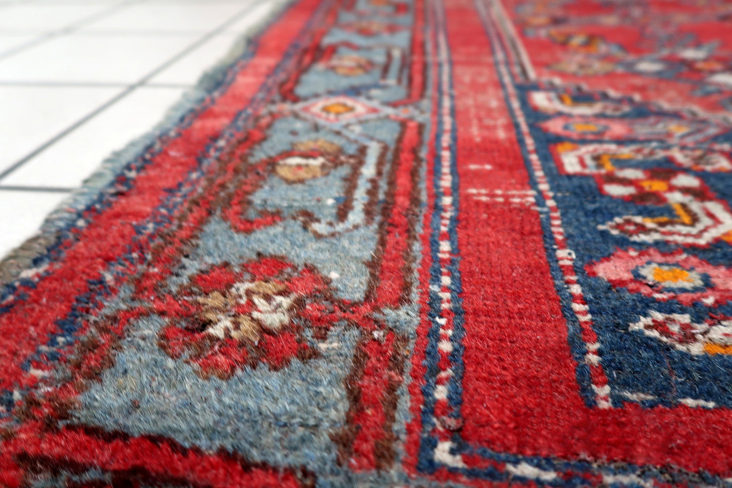 4 foot 2 by 6 foot 7 antique Persian Hamadan rug ideal for rustic farmhouse or bohemian study decor