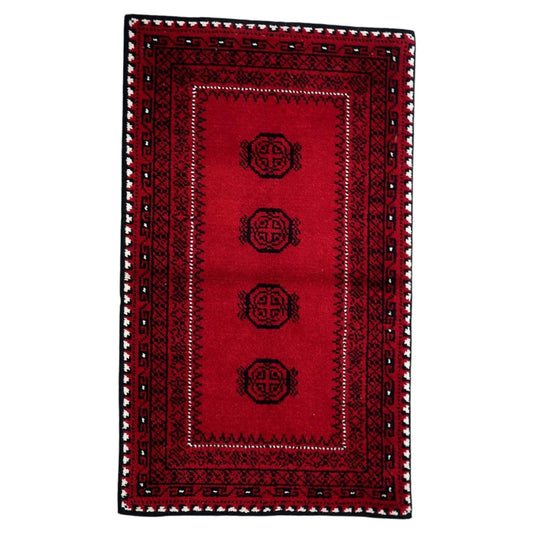 Vintage French Savonnerie style rug from the 1960s with crimson red field and four ornate circular medallions, 3.8 x 6.5 feet
