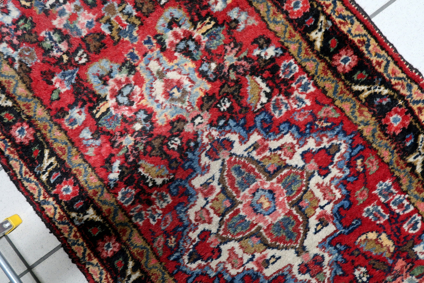 Antique Persian Hamadan runner from the 1920s with warm distressed palette and traditional geometric motifs, 2.5 x 10.3 feet