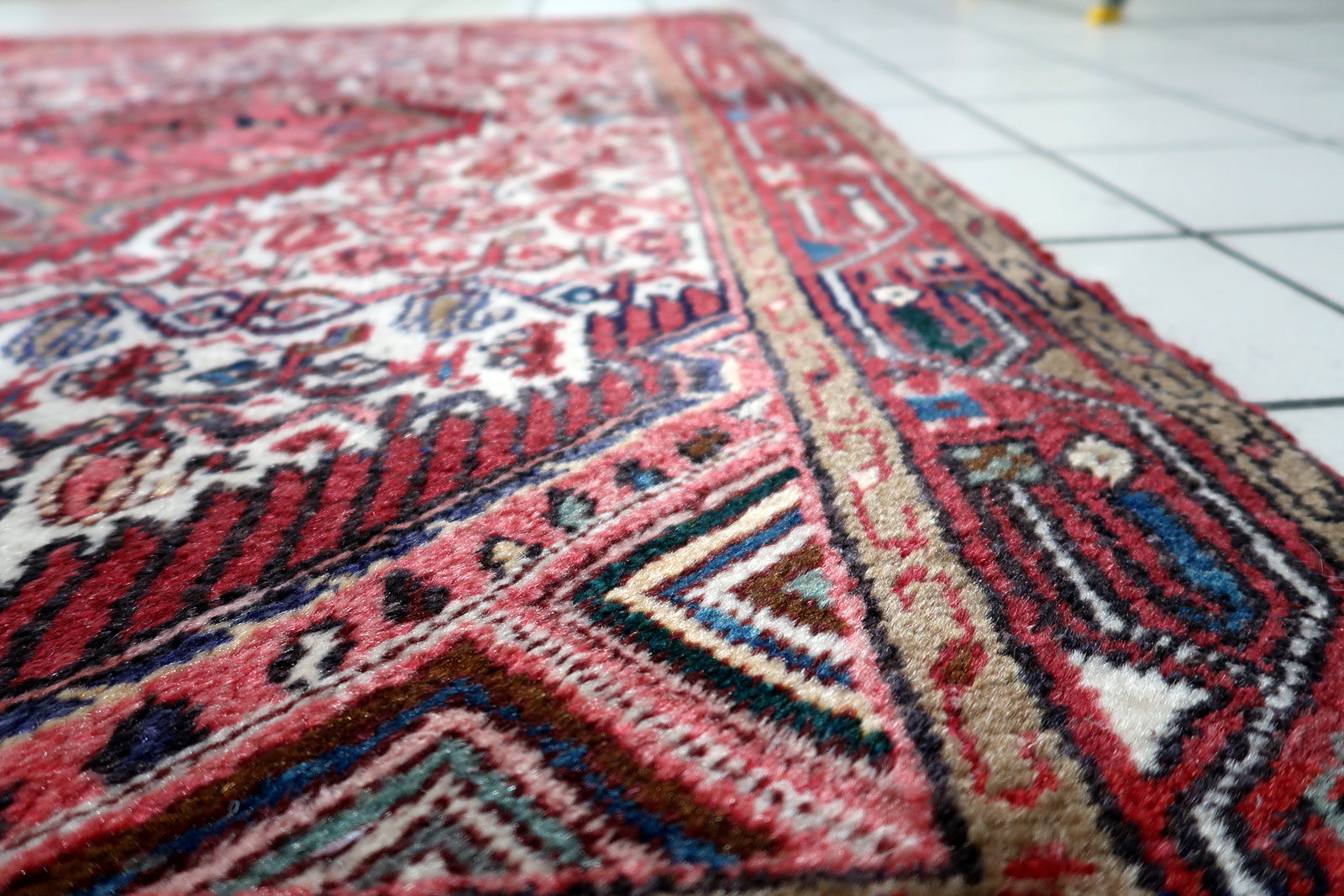 10. Corner detail showing intricate layering of patterns on 1920s Hamadan village rug

