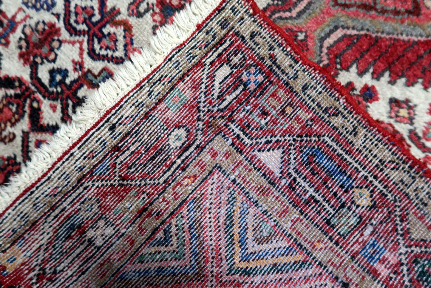 11. Antique Persian Hamadan rug design elements featuring diamond lattice and floral repeats
