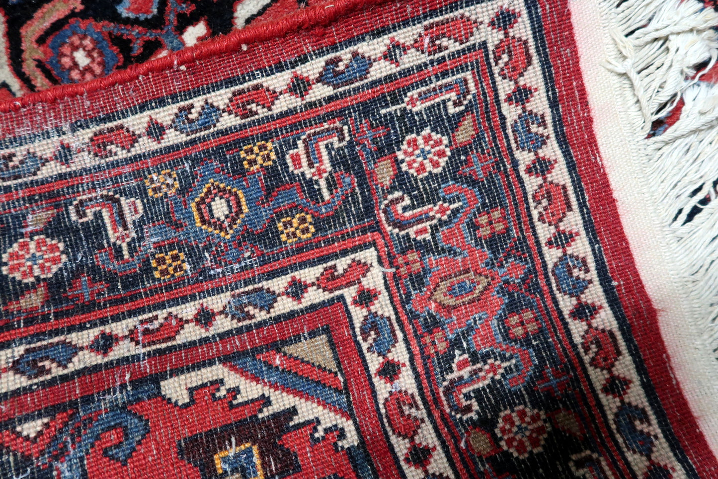 Vintage Persian Hamadan rug design elements featuring balanced mid-century composition
