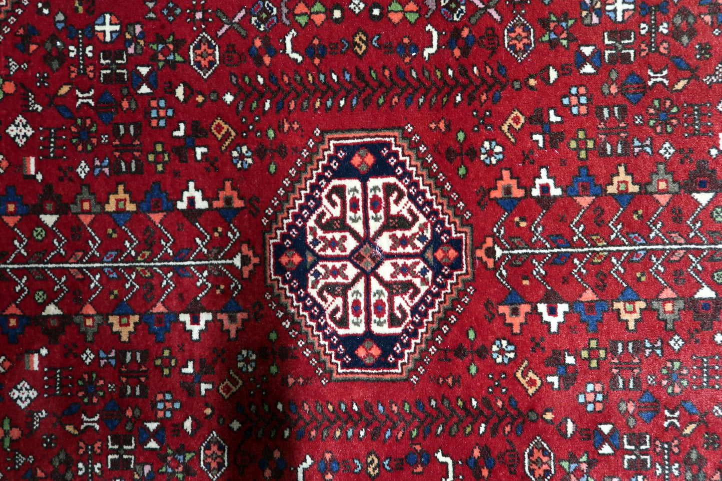 Striking hexagonal central medallion on early 20th century Persian Qashqai wool rug