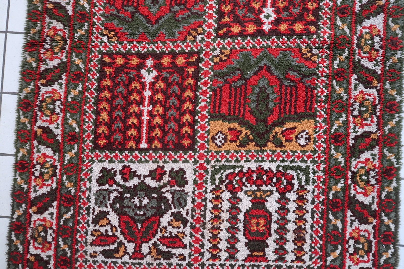 Elegant 1950s rug ideal for bedroom dressing area or formal sitting room with hardwood floors in interior

