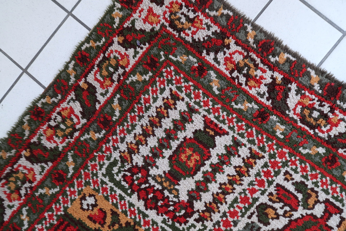 Vintage Savonnerie style rug texture and soft consistent wool pile detail with beautiful gentle patina

