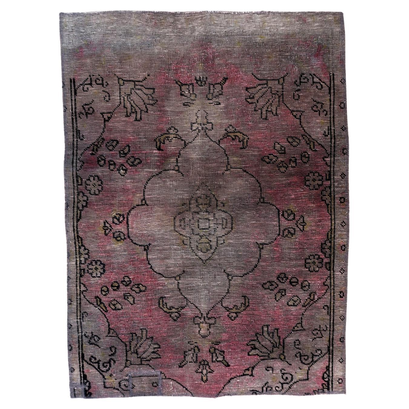 Vintage Turkish Anatolian fragment rug 1940s handmade wool 2.11x4 ft full view with bold geometric tribal motifs

