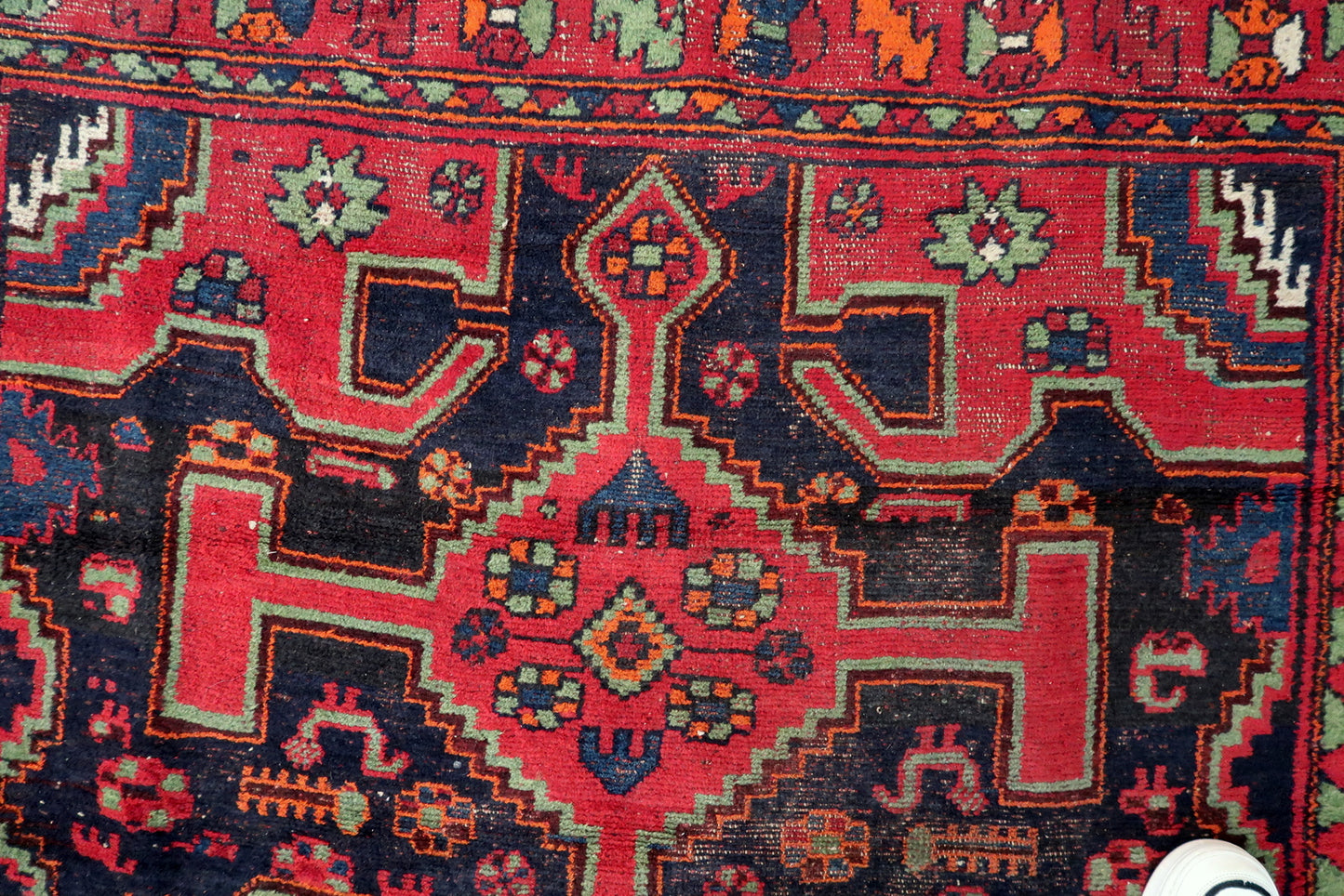 1930s Persian Hamadan handmade rug, rustic village design in wool