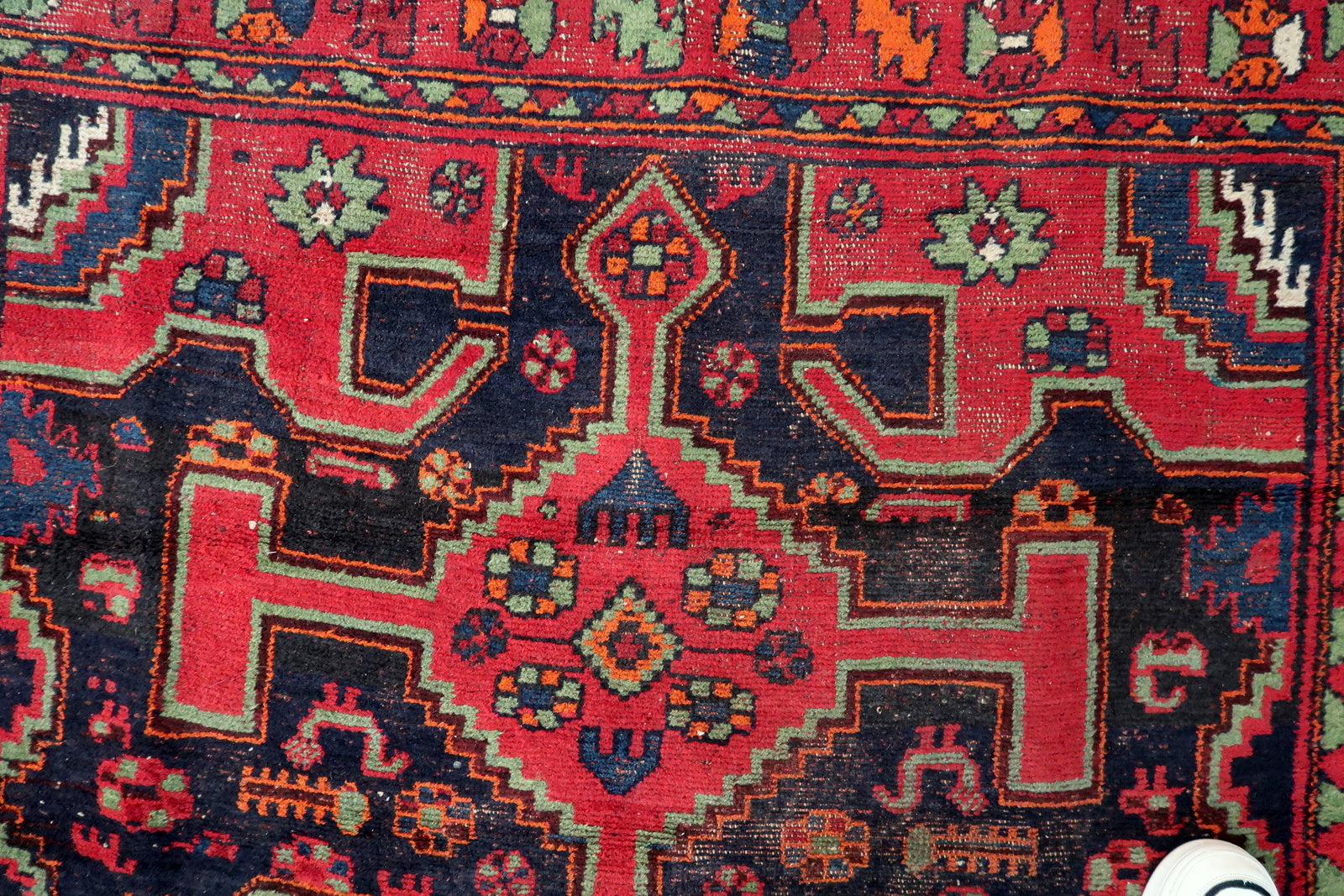 1930s Persian Hamadan handmade rug, rustic village design in wool