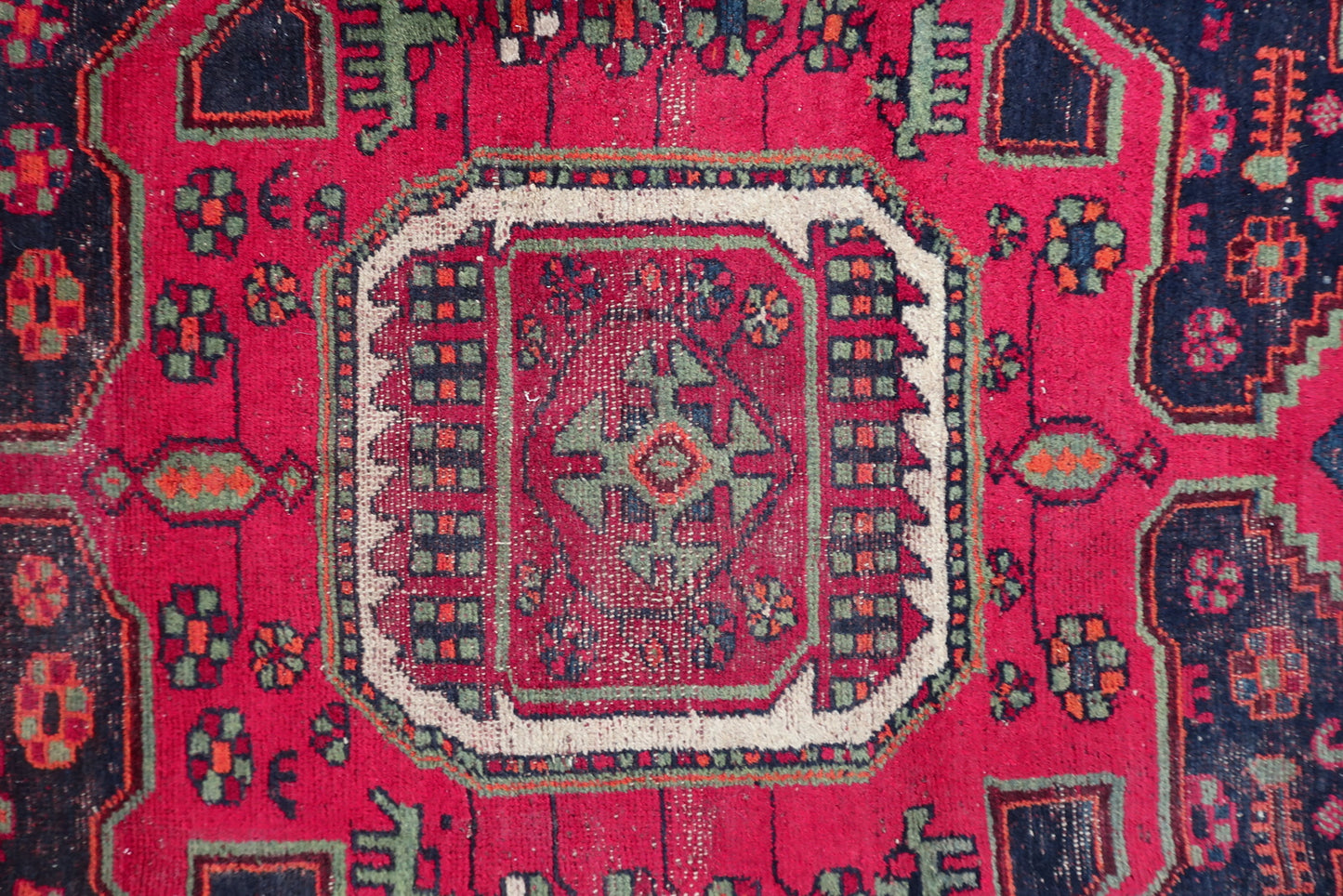 Vintage Hamadan rug 5.3 x 7.11 ft, handmade tribal Persian wool carpet