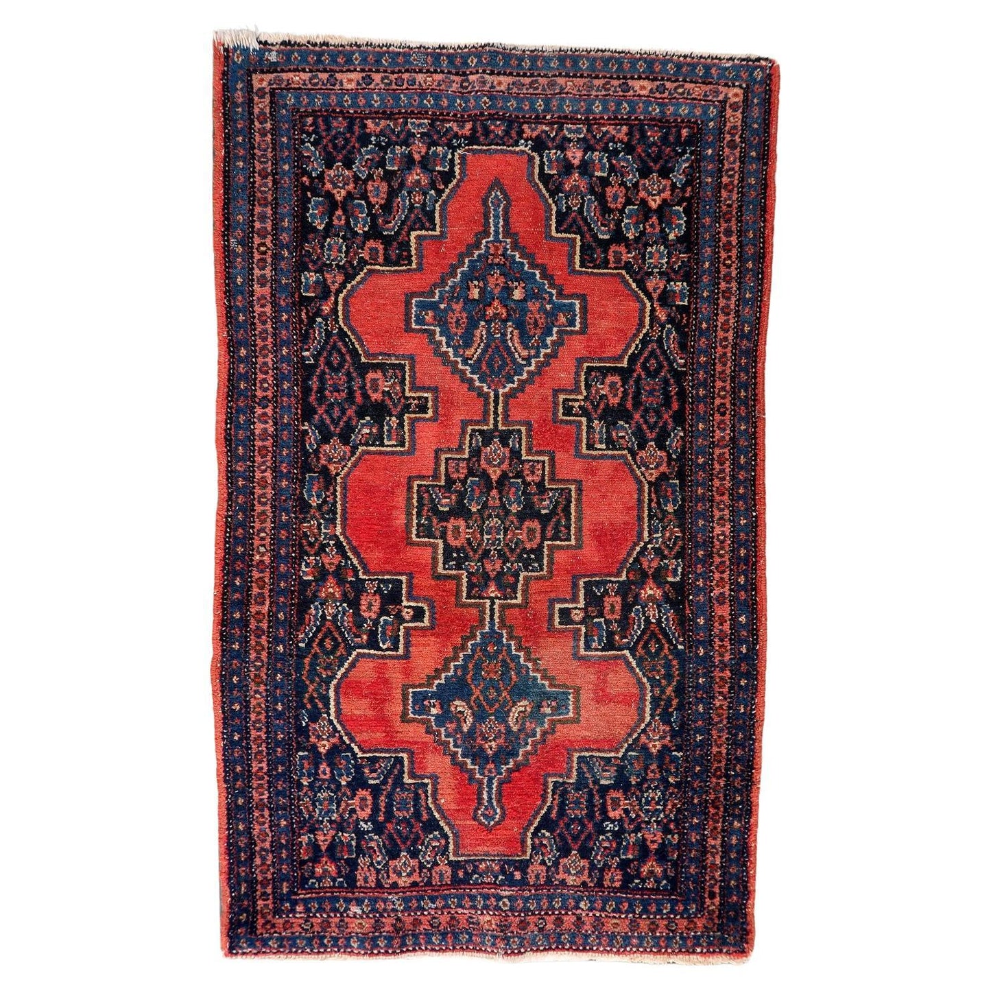 Antique 1920s Persian Senneh rug, hand-knotted wool with fine intricate pattern