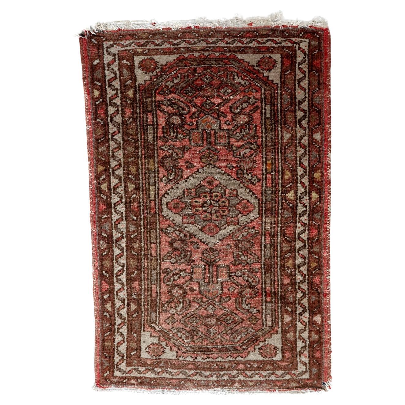 Vintage 1940s Persian Hamadan rug, hand-knotted wool with geometric tribal design