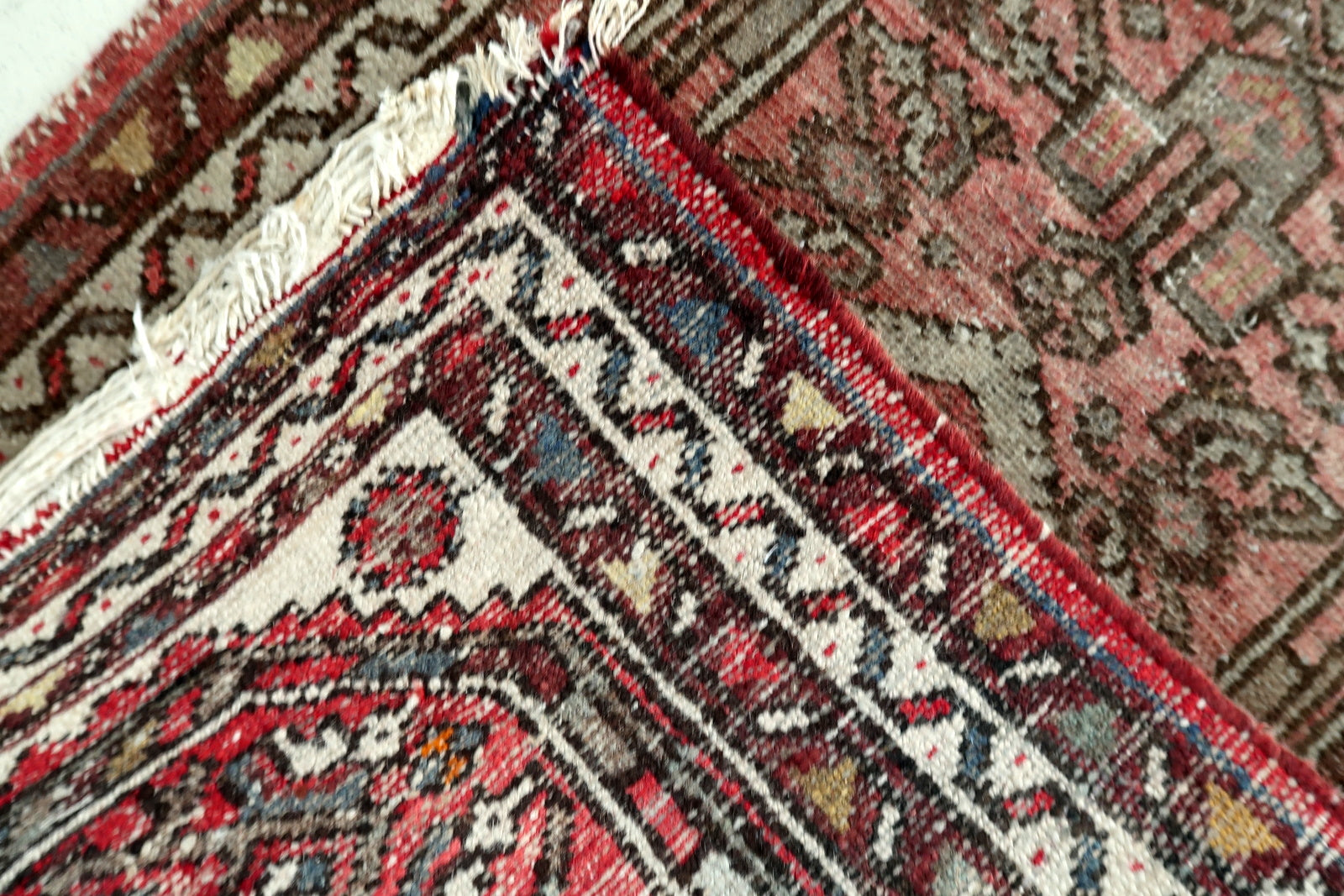 Vintage 1940s wool Hamadan carpet, tribal geometric medallion design