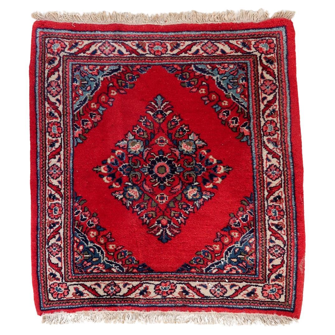 Rare square vintage Persian Hamadan rug, 1970s hand-knotted wool carpet