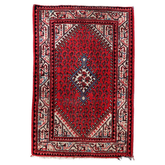Vintage 1960s Indian Seraband rug, hand-knotted wool with repeating boteh pattern