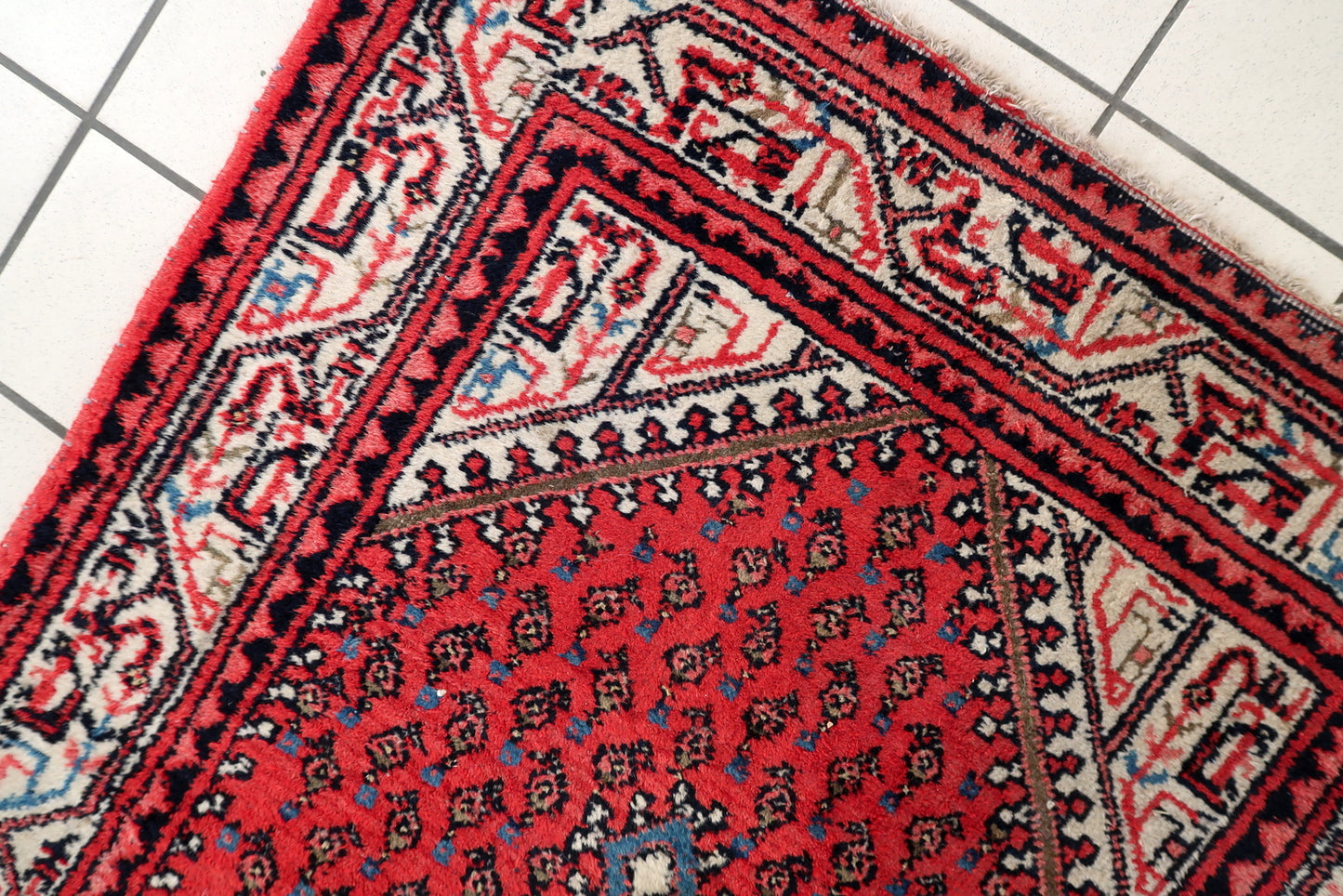 Vintage Seraband style rug, Indian wool carpet with all-over geometric design